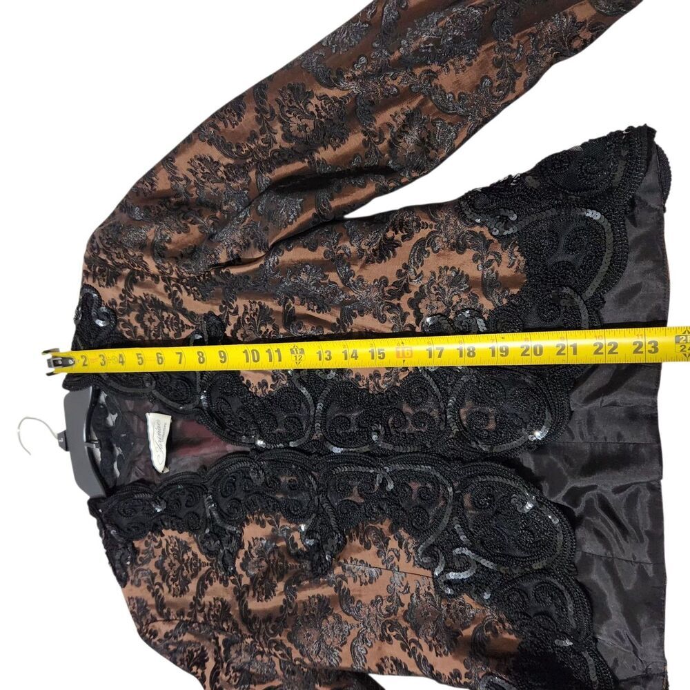 Farinae Collection Blazer Size 6 Brown/Black Embroidered Sequins - Picture 5 of 10